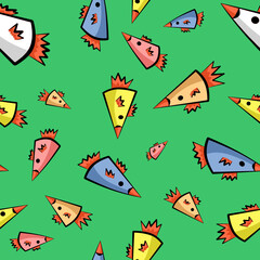 Seamless pattern with cartoon geometric birds.  It can be used for textiles of clothing and things, paper products, interior and background for social networks, etc. 