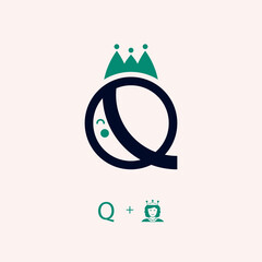 initials Q logo for Queen with a simple flat design style and uses a golden ratio.