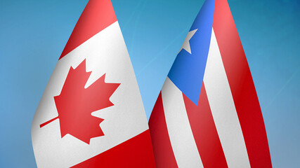 Fototapeta na wymiar Canada and Puerto Rico two flags