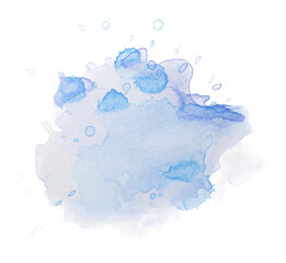Blue watercolor spot, splatter splash on paper.
