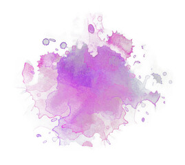 Purple watercolor stain, splatter splash on paper.
