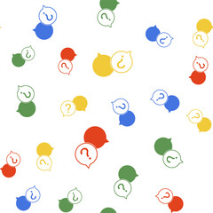 Color Chat question icon isolated seamless pattern on white background. Help speech bubble symbol. FAQ sign. Question mark sign. Vector.