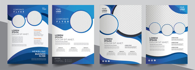 Brochure design, cover modern layout, annual report, poster, flyer in A4 with blue triangles	
 - obrazy, fototapety, plakaty