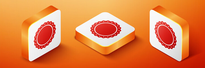 Isometric Quality emblem icon isolated on orange background. Orange square button. Vector.