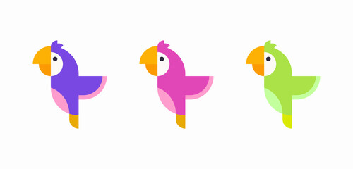 Bird color set. Parrot character
