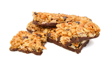 Honey bars with peanuts on white background