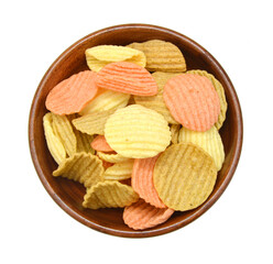 Healthy tortilla chips in green and red vegetable flavors and colors. 