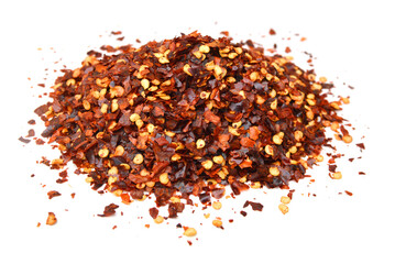 Chili flakes on white background