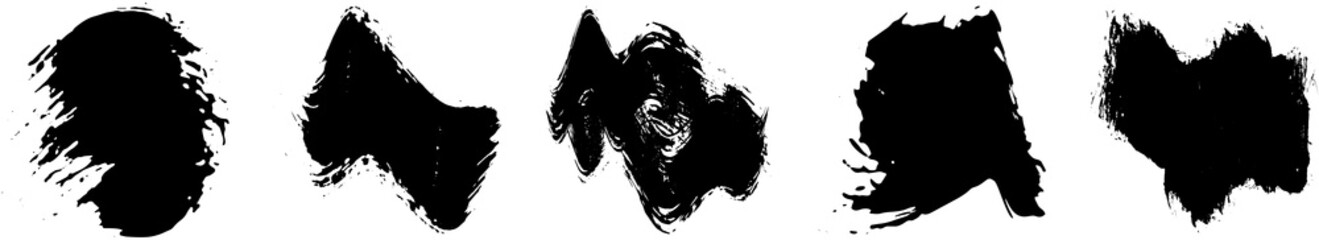 Set of black brush strokes with a dry brush