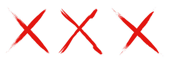 Set of grunge style crosses in red on white background