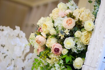 The composition is made by florists from fresh flowers.