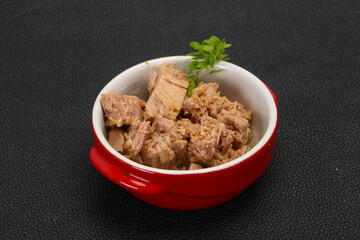 Canned tuna fish in the bowl