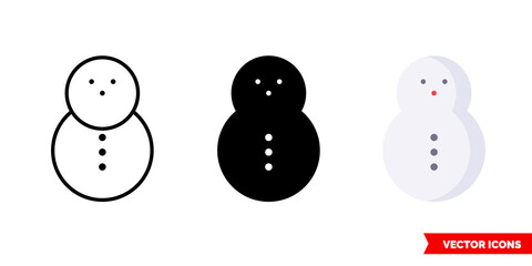 Snowman icon of 3 types. Isolated vector sign symbol.