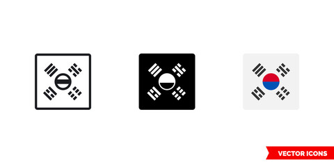 South korea flag icon of 3 types. Isolated vector sign symbol.