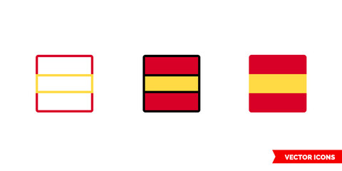 Spain flag icon of 3 types. Isolated vector sign symbol.