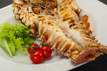 Grilled crayfish in the plate