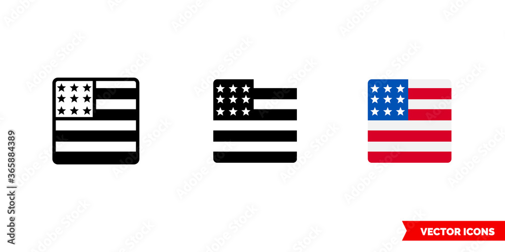 Wall mural united states flag icon of 3 types. isolated vector sign symbol.