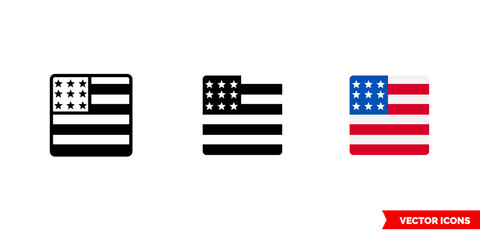 United States flag icon of 3 types. Isolated vector sign symbol.