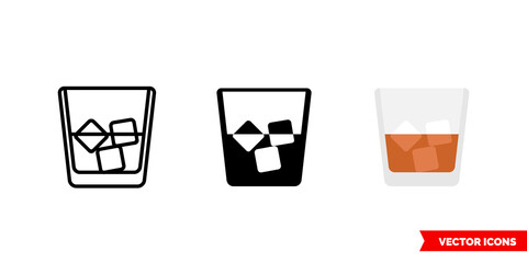 Whiskey icon of 3 types. Isolated vector sign symbol.