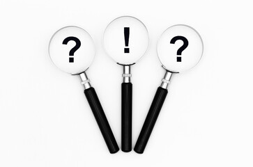 Exclamation mark and question mark in the focus