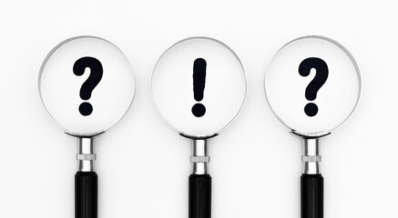 Exclamation mark and question mark in the focus