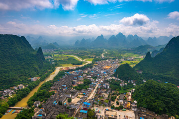 Fototapeta na wymiar Karst mountain landscape in Xingping, Guangxi Province, China