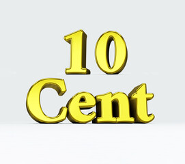 a word 10 cent on white background, 3d illustration