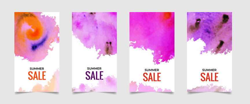 Vector set of 04 slides abstract modern luxurious bright hand-drawn watercolor Instagram stories social media post template. Great for new arrival super flash sale stylish social sale web banner.