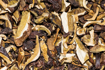 dried bay boletes, sliced. background