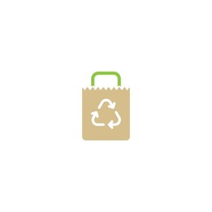 brown empty grocery paper bag with reuse sign. flat icon isolated on white.