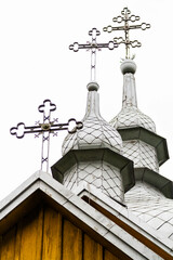 Beautiful ancient wooden greek catholic church listed on UNESCO in Beskid Niski mountain range, Poland