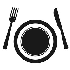 Black plate and fork with knife.