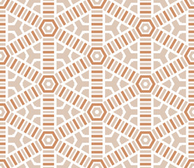 Abstract geo seamless pattern. Striped ornamental geometric background with hexagon. Wrapping paper. Vector illustration.               