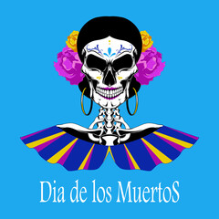 Vector image of a female mexican skull. The day of the Dead.