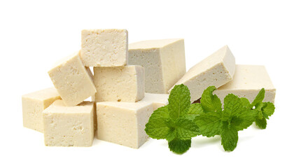 fried tofu on a white background 