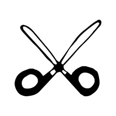 scissors hand drawn in doodle style. vector, scandinavian, monochrome. single element for design sticker, icon, card, poster. chancery, school, office, tool, cut shear