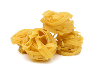 Egg noodles on a white background