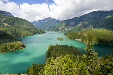 Fototapeta na wymiar Diablo lake in the North Cascades National park, Washington, USA. View from above in summer day
