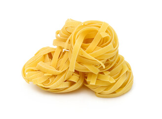 Egg noodles on a white background