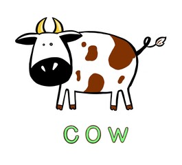 Cute cartoon cow and the inscription. Vector illustration