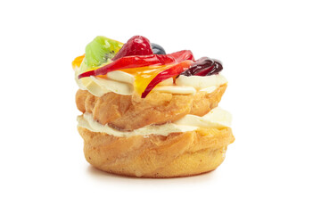 Home made cake with cream and fruit isolated