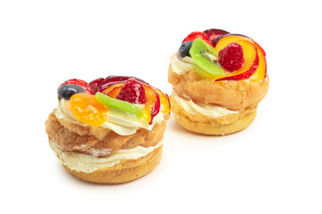 Home made cake with cream and fruit isolated
