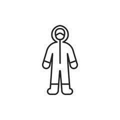 Worker in protective suit black line icon. Protect from viruses. Cleaning service. Pictogram for web, mobile app, promo. UI UX design element