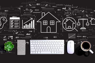 Real estate theme with a computer keyboard and a mouse