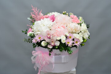 
compositions of fresh flowers in a box