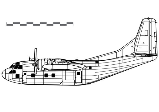 Fairchild C-123 Provider. Vector drawing of military transport aircraft. Side view. Image for illustration and infographics.