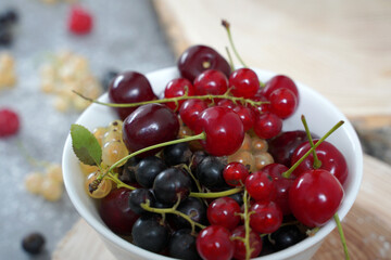fresh cherries and berries in a bowl