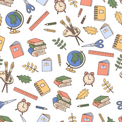 Seamless pattern with a set of school supplies