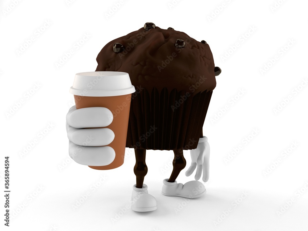 Sticker Muffin character holding coffee cup