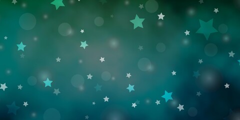 Light Blue, Green vector layout with circles, stars. Glitter abstract illustration with colorful drops, stars. Design for wallpaper, fabric makers.